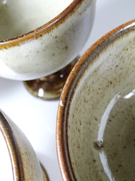 Image 1 of Set of 4 vintage glazed stoneware cider bowls/ice cream cups with stems