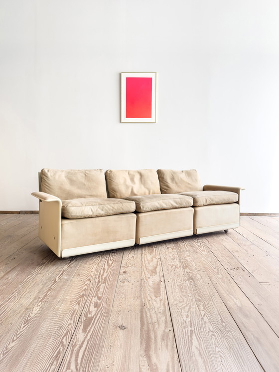 Image 1 of Mid-Century Modern Lounge Sofa, Armchair and Table, Sofa Set in Glass Fiber and Suede by Dieter Rams for Vitsoe, Germany, 1960s,