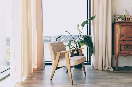 Image 1 of Fauteuil moderne rustique Chêne bois poudré rose bouclé 