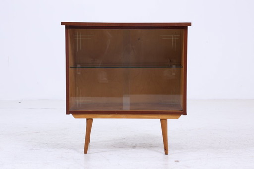 Vintage mini chest of drawers with glass doors 60s | Mid - Century display cabinet hallway cupboard | Retro 70s wood #06-59
