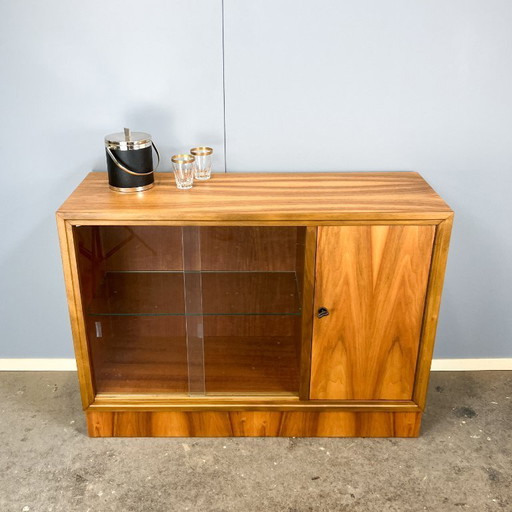 Vintage vitrinekast met barvak, walnoot, jaren 60, Midcentury
