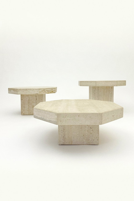 Image 1 of Octagonal Travertine Tables Set