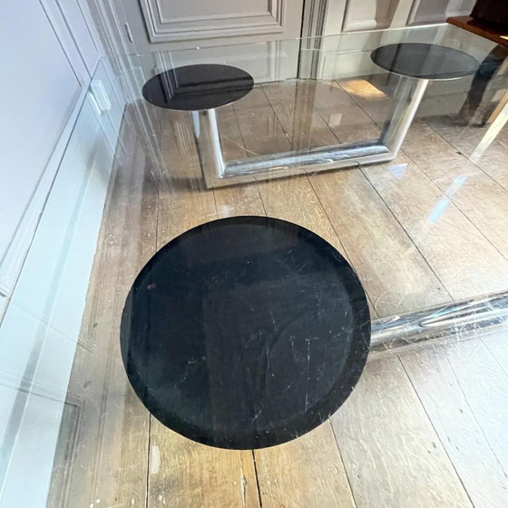 Grande table basse/de salon carrée italienne en acier tubulaire chromé, années 1970 – Livres d'art, Glass (photo 13 of 18)