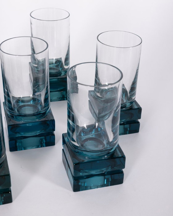 Vintage Italian Blue Crystal Glasses, 1970s, Set of 12 – Glass & Decanter (photo 3 of 9)