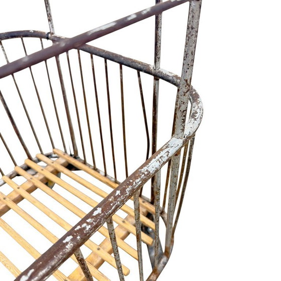 Image 1 of Chariot de boulanger long en métal, style français vintage – chariot à pain industriel – panier à linge.