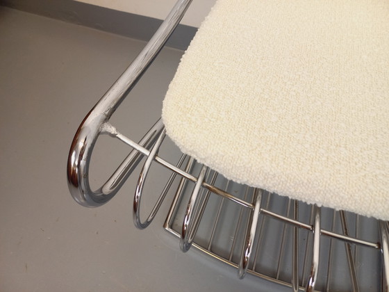 Image 1 of Suite van 4 Gastone Rinaldi Vintage Italiaanse stoelen in verchroomd metaal en Bouclettes stof uit de jaren 70
