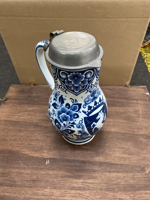 Delfter Blau Bierkrug mit Zinndeckel