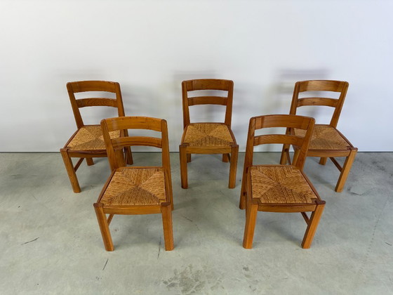 Vintage Brutalistische Eetkamerstoelen van Eiken en Rotan, Jaren 60 – Wood, Wicker (photo 6 of 9)