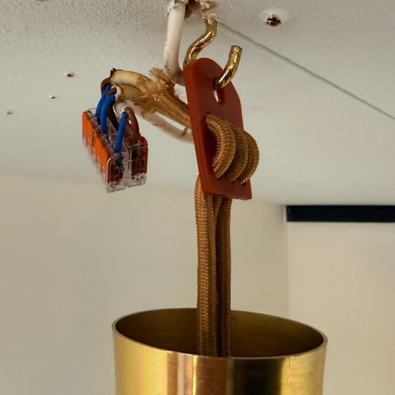 Image 1 of Vintage amberkleurige plafondlamp met 3 kappen