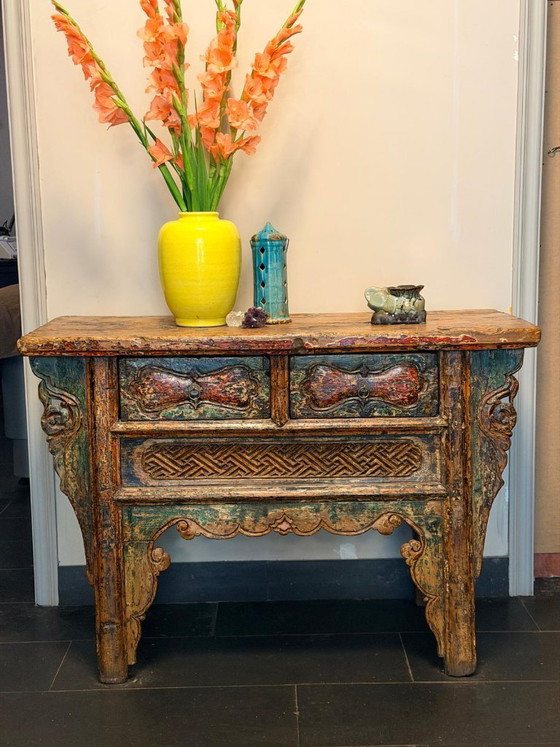 Consolle orientale con intagli in legno colorati – Console, Wood (photo 5 of 10)