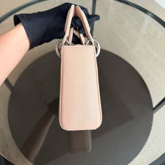 Image 1 of DIOR LADY MINI - EXOTIC LIZARD BEIGE COLOR SILVER HARDWARE