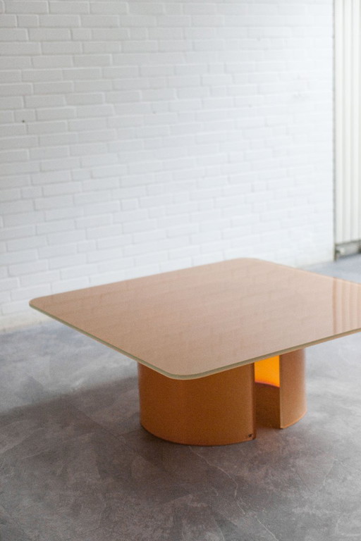 Peach-colored glass coffee table by Galotti & Radice, 1970s, Italy