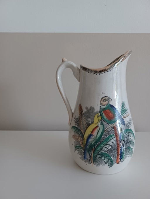 Pichet vintage en céramique avec décoration d'oiseaux peinte à la main - Europe du Sud