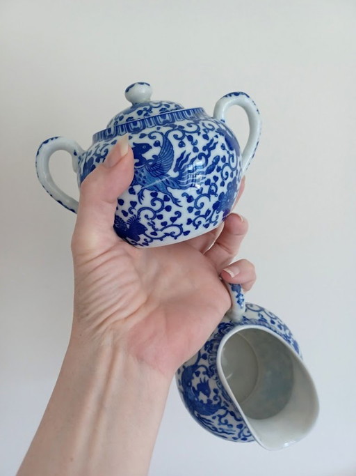 Vintage Japanese Sugar & Creamer Set • Phoenix Ware • Marked: Mizuno sei (ca. 1930-1960) • Perfect Condition!