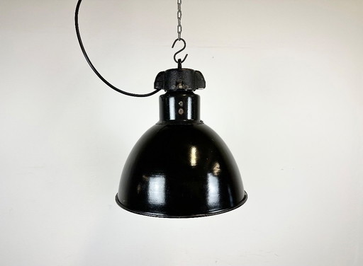 Industrial Bauhaus Black Enamel Pendant Lamp, 1930s