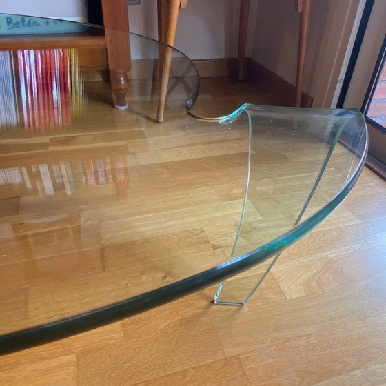 Image 1 of Italian table with one-piece curved tempered glass top, 1990s