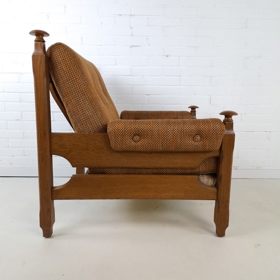 Image 1 of Vintage fauteuil brutalist Deens design hout stof jaren 70