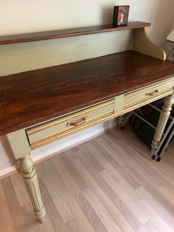 Image 1 of Classic hand painted writing table with drawer - with wooden top & raised tray - unique piece