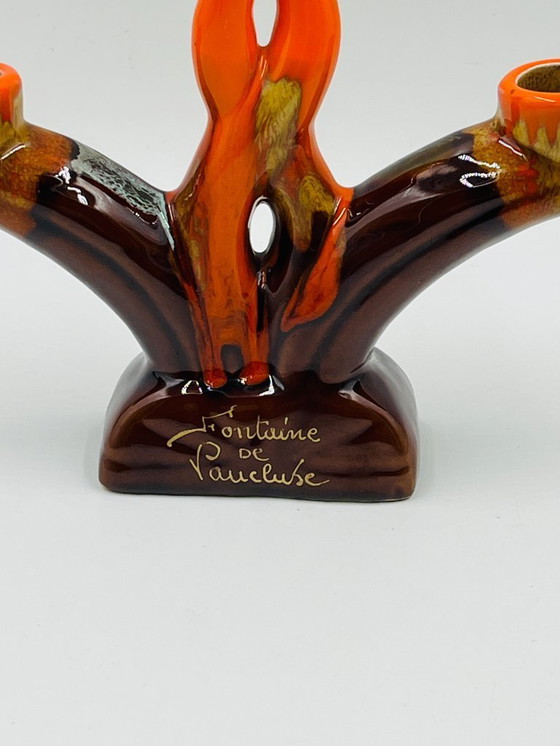 Image 1 of Vallauris dubbele kandelaar, vintage keramiek van Fontaine de Vaucluse
