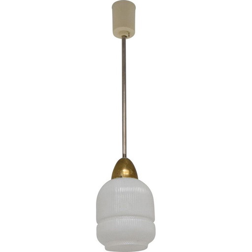 Vintage glazen en metalen hanglamp, Tsjechoslowakije 1970