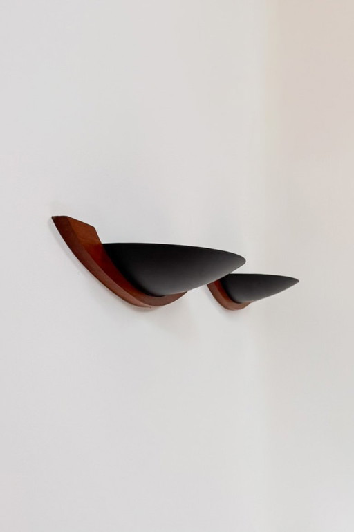 Double wooden and black metal Wall light