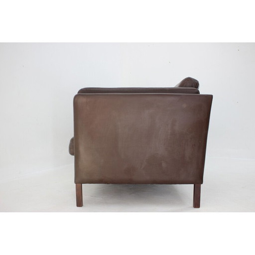 Vintage 3 seater sofa in brown leather, Denmark 1970