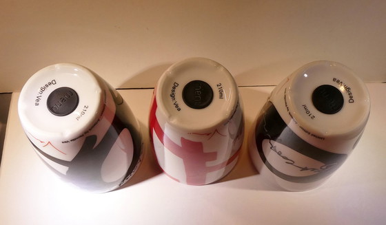 Image 1 of 3 Menu thermal mugs, design by Pernille Vea, Love series, 2 x black, 1 x red, Denmark 2000s