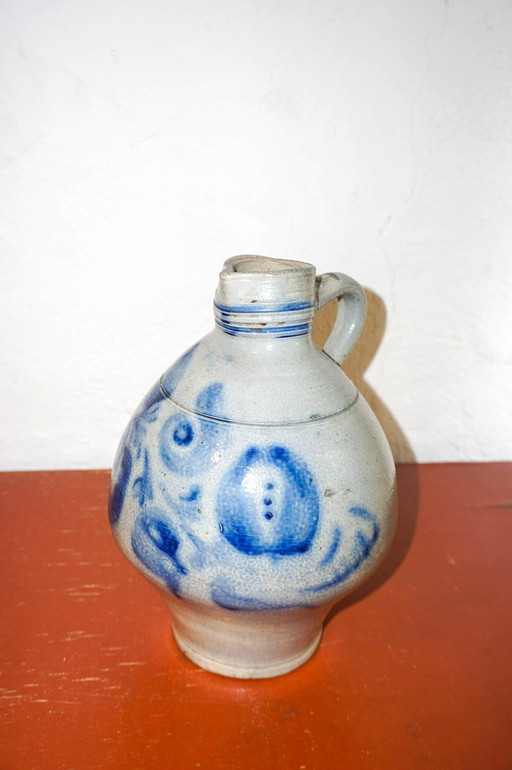 antique westerwald bembel * cobalt blue salt-glazed jug * german stoneware * keulse pot * rustic pitcher with swirl decor