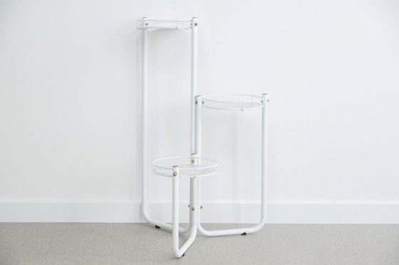 Vintage marble plant table, Metal, White, Scandinavian (photo 2 of 5)
