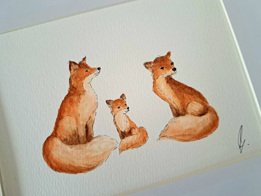 Original Fox Watercolor Painting | Including Frame – schilderijen tekeningen, Paper (photo 2 of 6)