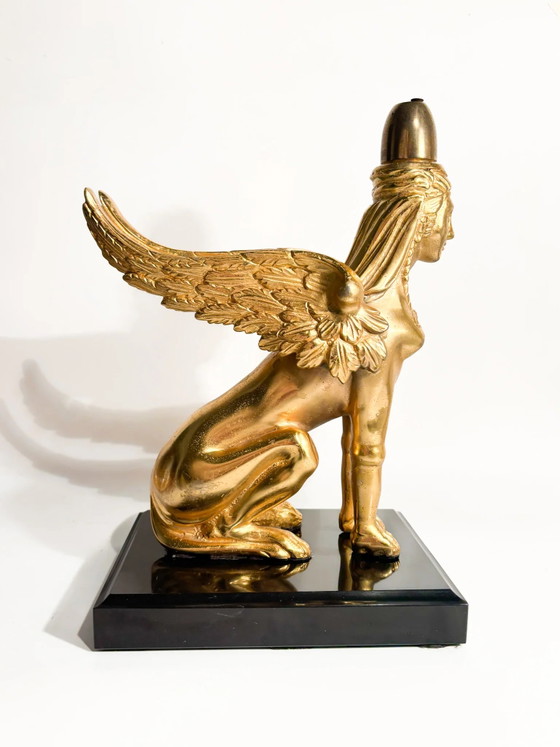 Gilt Bronze Sphinx Sculpture Resting on Marble Base, 20th Century (photo 14 of 14)