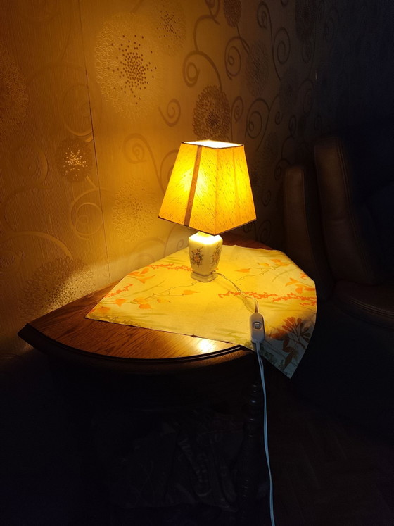 Vintage Ceramic Bedside/Table Lamp, Textile, Beige (photo 7 of 9)