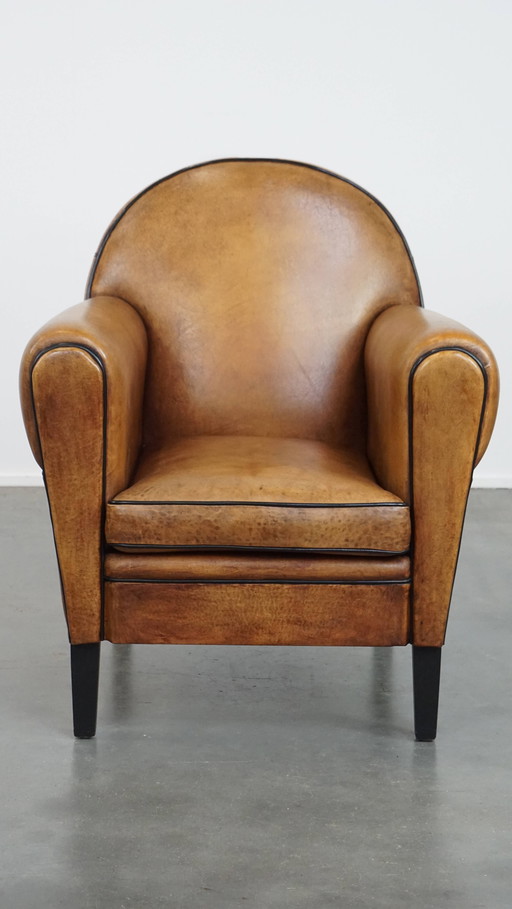 Sheep Leather Design Armchair in Art Deco Style
