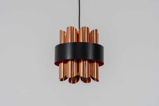 Copper pendant light by Werner Schou for Coronell (Denmark, 1970s).