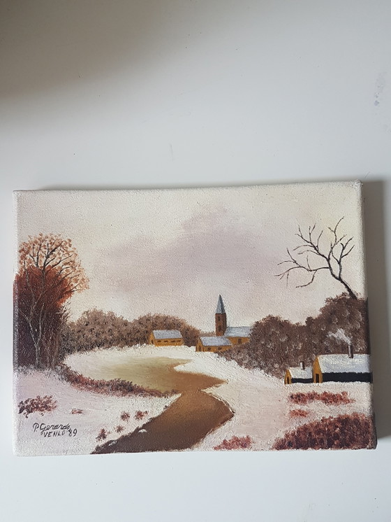 Image 1 of Paisaje invernal en pintura al óleo