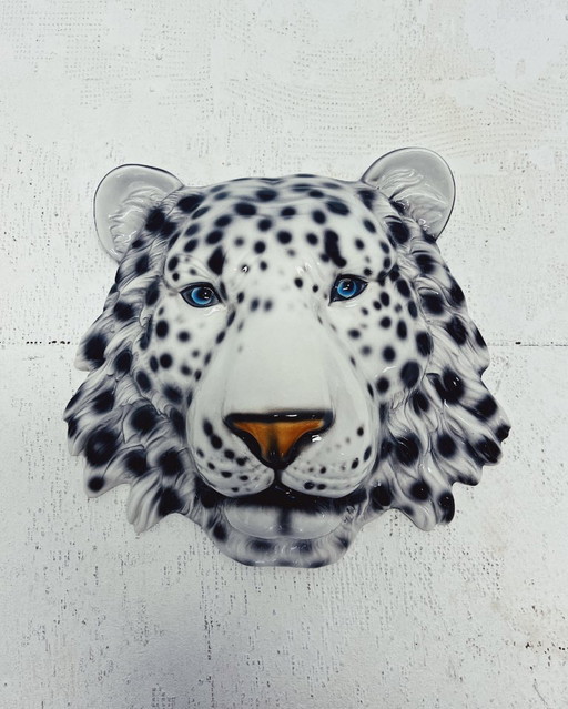Masque mural léopard en céramique blanche