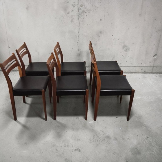 Image 1 of Set van 6 teakhouten eetkamerstoelen uit het midden van de 20e eeuw, model Habeo, Deens design uit de jaren 60.