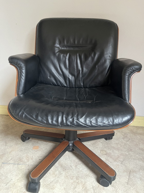 Vintage Design Office Chair - Black Leather + Wooden Shell - SPD Arredi - Swivel – Swivel chairs (photo 7 of 11)