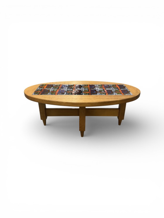 Image 1 of Oval coffee table in oak and ceramic by Guillerme & Chambron for Your Home