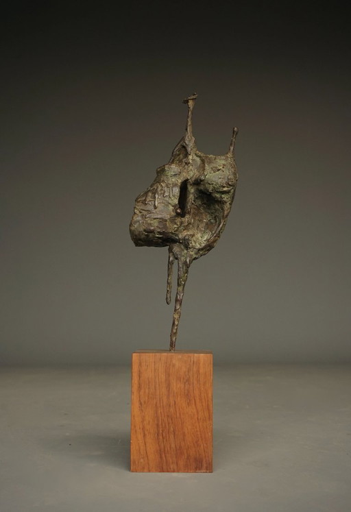 Jetty Homan, Scultura astratta, anni '70, Bronzo e teak