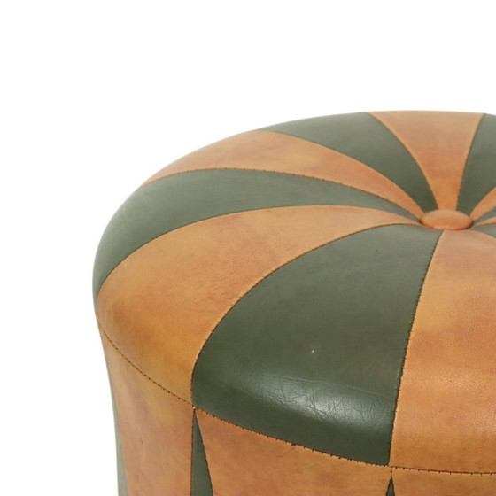 Image 1 of Vintage Pouf Green Brown Skai