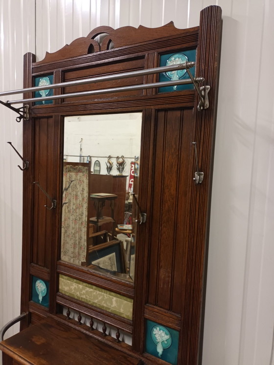 Art Nouveau Coat Rack, Shelving unit, Ceramic, Wood, Brown (photo 3 of 13)