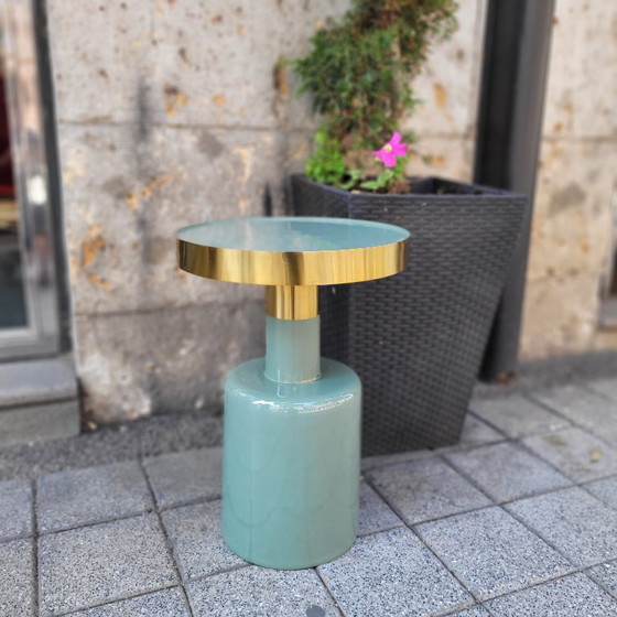 Image 1 of Tavolino laterale in giada lucida, alluminio e smalto, anni &#39;90 - Francia