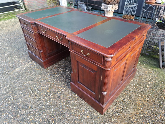 Image 1 of Large Classic English Desk, Writing Table, Desk With Leather