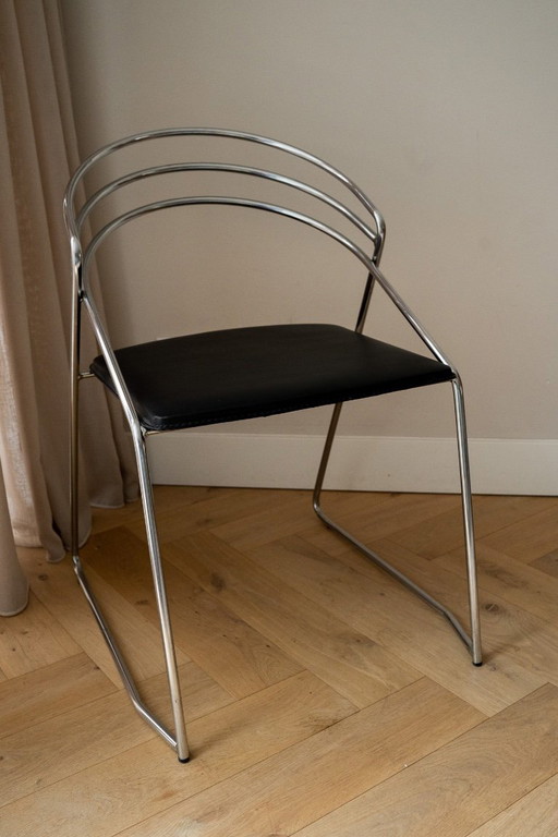 2 Vintage Design 80’s Stilistische Draadstaal Stoelen Chroom – eetkamerstoelen, Leather