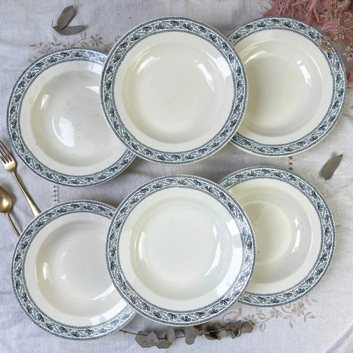 6 Blue Ironstone Deep Plates BOULENGER Champigny Model