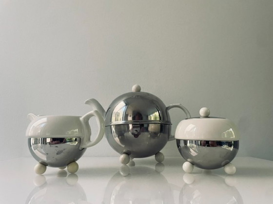 Image 1 of Servizio da tè/caffè vintage – ceramica e acciaio inossidabile – 3 pezzi