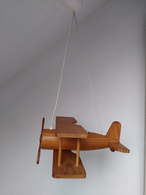 Lámpara colgante de avión de madera vintage