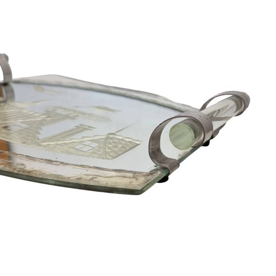 Image 1 of Bandeja de espejo tallado estilo Art Déco francés, década de 1930