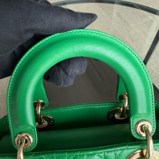DIOR LADY SMALL FLAP - CANNAGE LAMSLEER GROEN MET GOUDEN BESLAG
